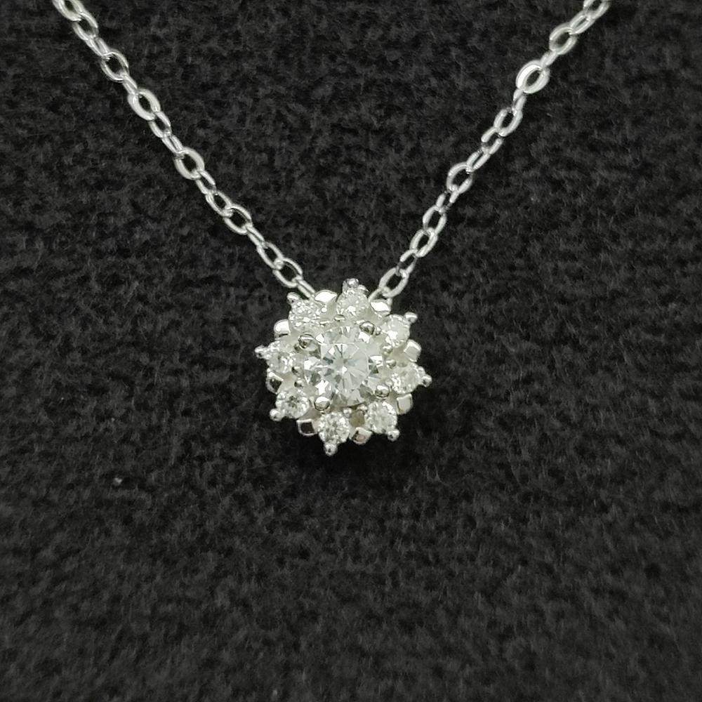 NEW 14K WHITE GP 925 STERLING SILVER SNOWFLAKE ZIRCON NECKLACE